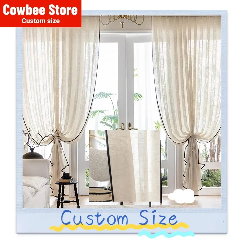 Custom Size！！Curtains for Living Dining Room Bedroom French Translucent Opaque  Linen Balcony Japanese modern Elegant Fashion