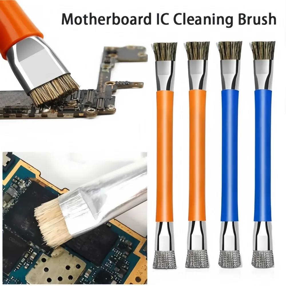 Safe Steel Wire Double-Head Bristle Anti-Static Motherboard PCB Cleaning Brush Mobile Phone Repair Tools Kit for IC Glue Removal