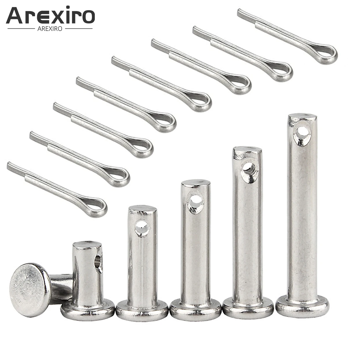 10Pcs M6 Clevis Pins 304 Stainless Steel Single Hole Flat Head Hitch Fastener Lock Systems with Cotter Pins Silver
