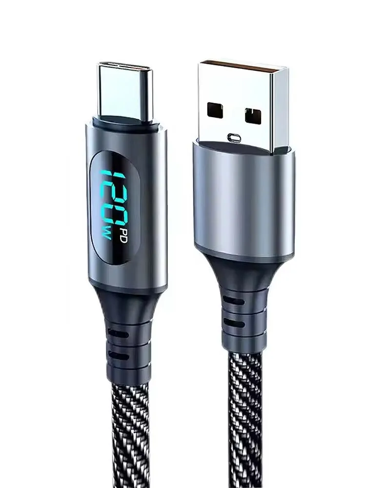 NNBILI 120W USB Typ-C-auf-Typ-C-Kabel mit LED-Anzeige, schnelles Laden, USB-A-auf-Typ-C-Datenkabel für Samsung, Honor, Oneplus zum Aufladen