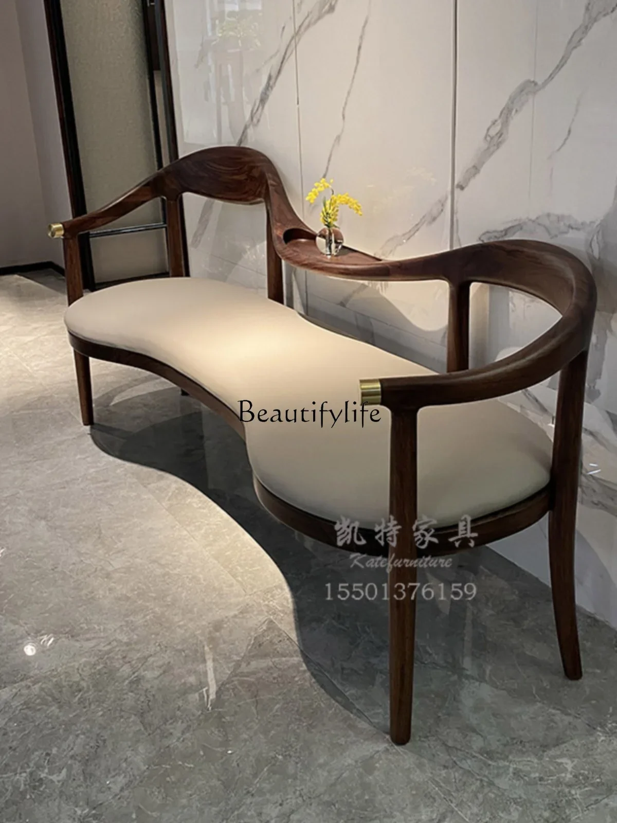 

yj5Black Walnut New Chinese Style Leisure Chair Simple Modern Sofa Balcony Lazy Bone Chair