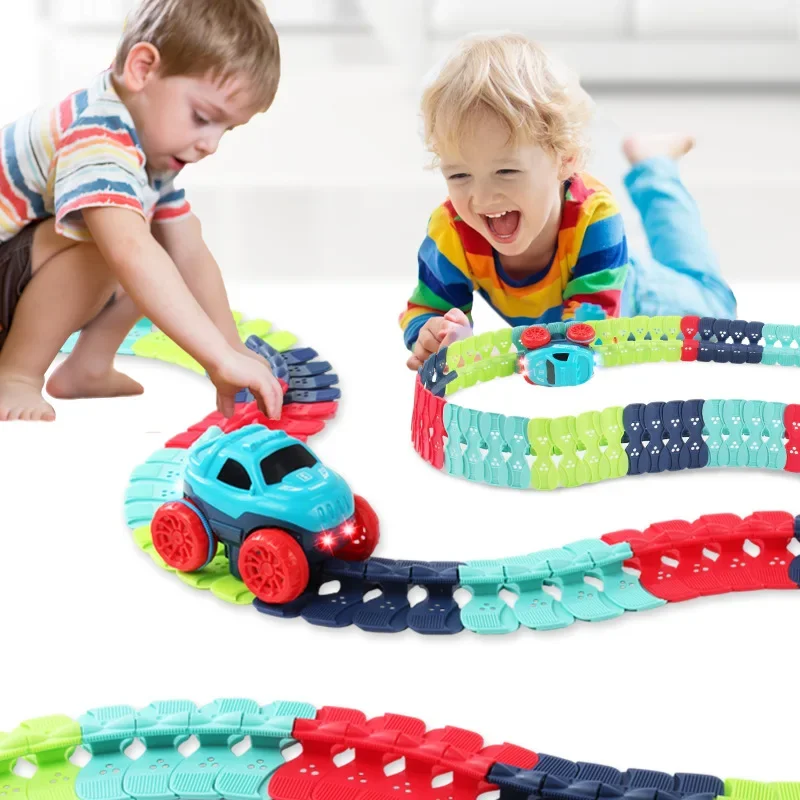 

Changeable Track With LED Light Race Car Flexible Railway Toys Kit Car DIY Assembled Racing Track Set Creative Toys For Children