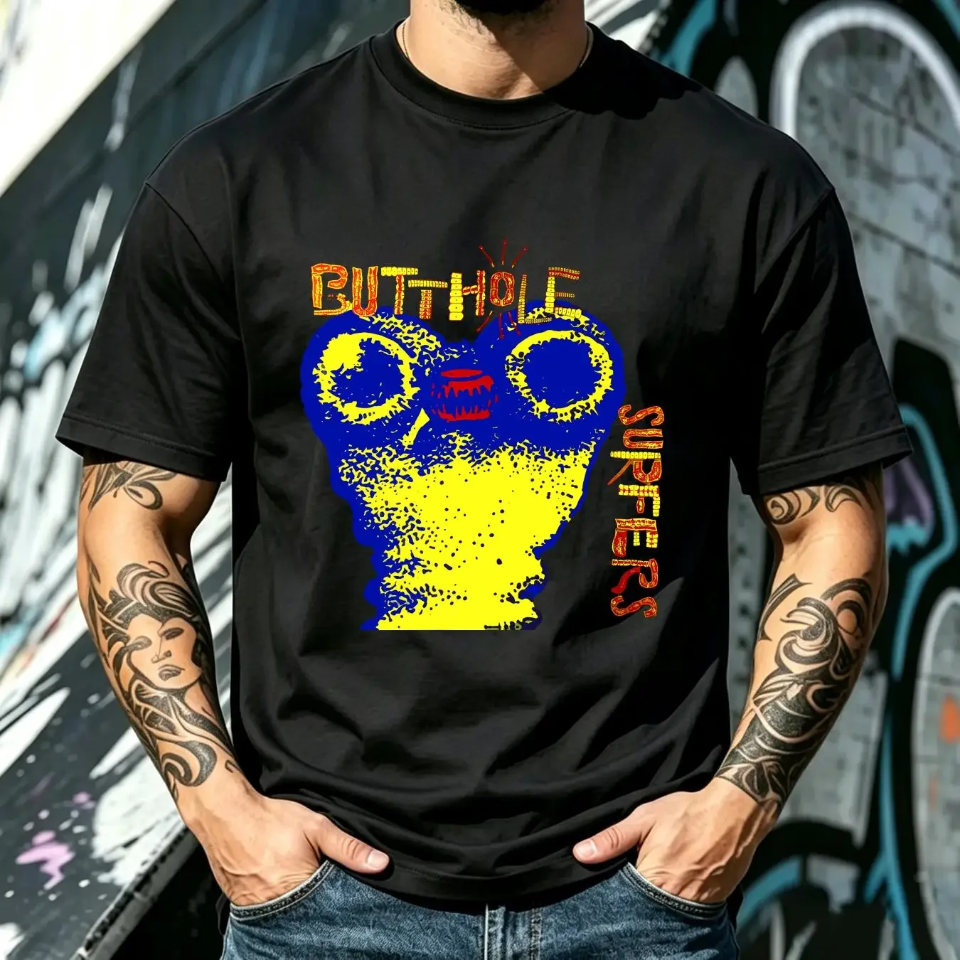 washed T Shirt Butthole Surfers Limited Edition Top 4118 vintage Washed Stretched Unisex graphic fashion Slightly homme