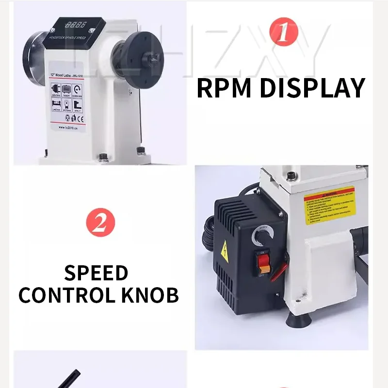 550W/900W Woodworking Lathe Variable-Speed Woodworking Lathe Tailstock Features Trapezoidal Thread Adjustable Speed