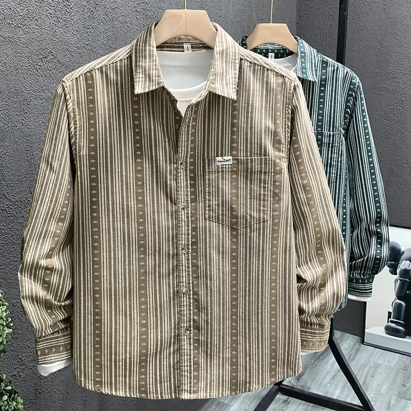 

Fashionable Striped Printed Shirt Men's Spring Autumn Summer Top Casual Versatile Shirt