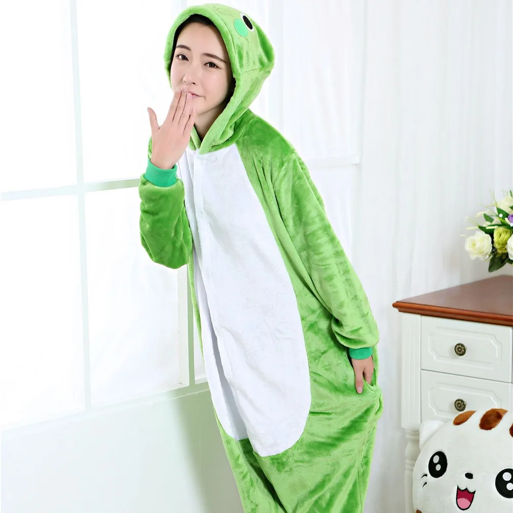 Green Frog Onesie Adults Kids Animal Costume Unisex Women\'s Pajamas Set Cosplay Halloween Christmas One Piece Plush Sleepwear