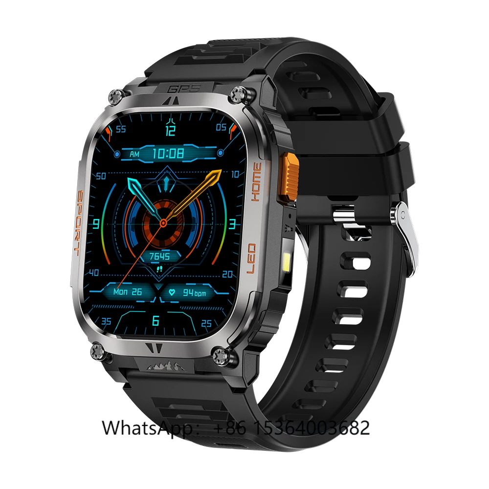 

TJXL-TKYUAN QX18 GPS Sports Outdoor Smartwatch with Flashlight BT Call Heart Rate Monitoring IP68 Waterproof Compass Smart Watch