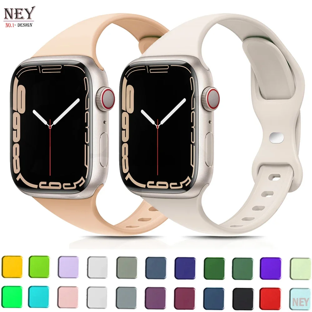 Slim Silicone Strap For Apple Watch Band 45mm 40mm 41mm 42-38mm 44mm women bracelet iwatch series 8 7 se 3 4 5 6 9 ultra 2 49mm