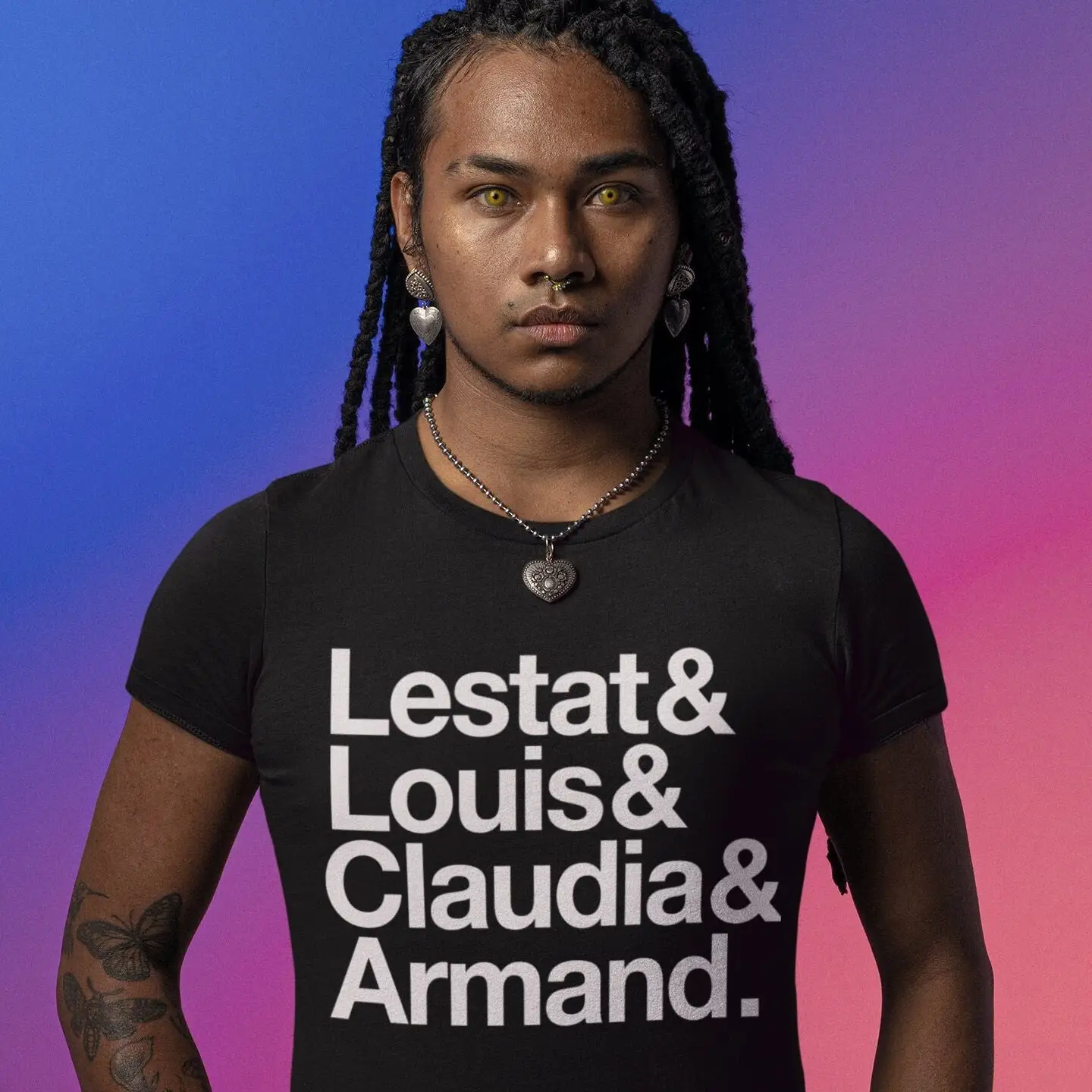 Camiseta de película de terror con nombre Helvetica, entrevista con un vampiro, Lestat, Louis Armand, Claudia