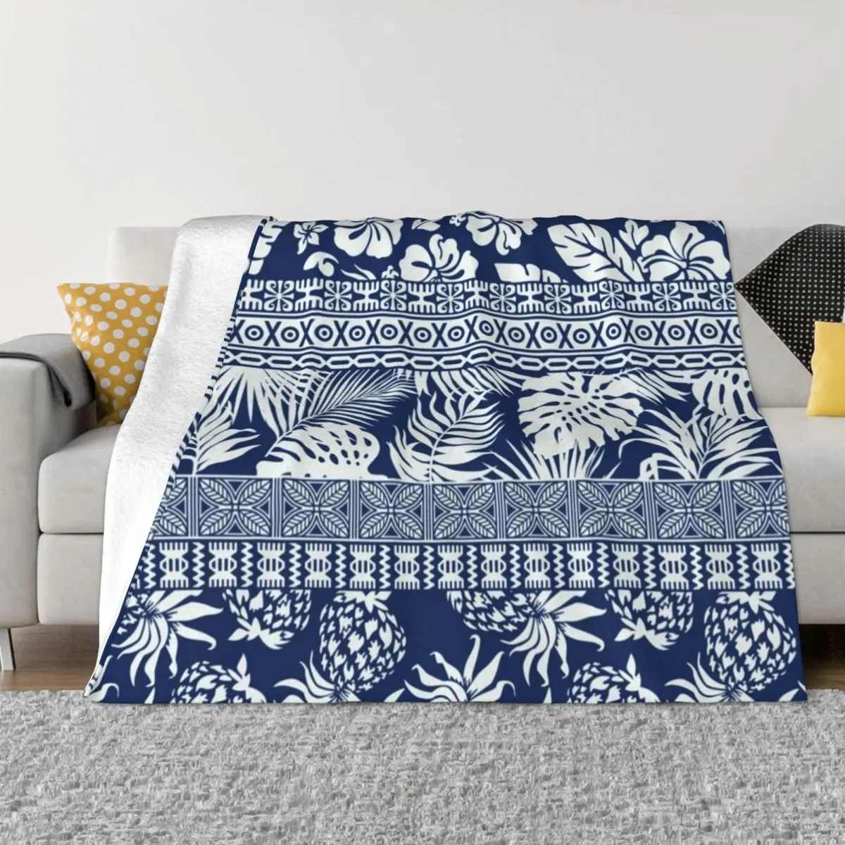 

Polynesian - Hawaiian Hibiscus Tribal blue Throw Blanket Luxury Thicken Luxury Throw Blankets