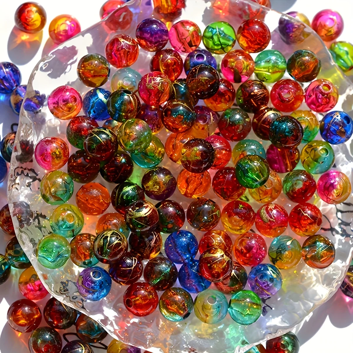 300/150 Stück 8 mm zweifarbige Streifen runde bunte Acrylperlen für Schmuckherstellung DIY Paar Armbänder Halskette Einzigartige Handykette – Detail 6