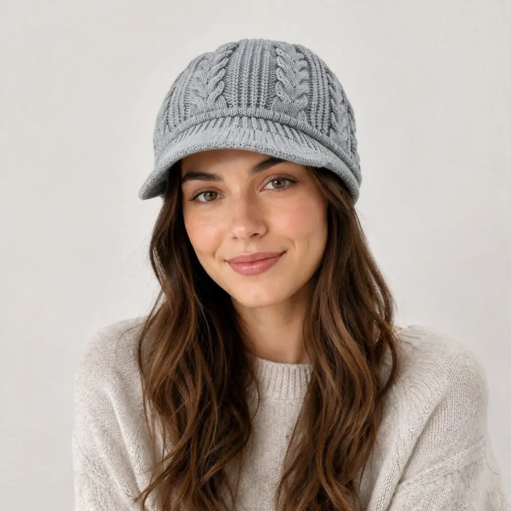 Warm Knitted Bucket Hat Women Winter Velvet Lined Cap Stylish Brimmed Bonnet Soft Comfort Thermal Gift For Elder Ladies