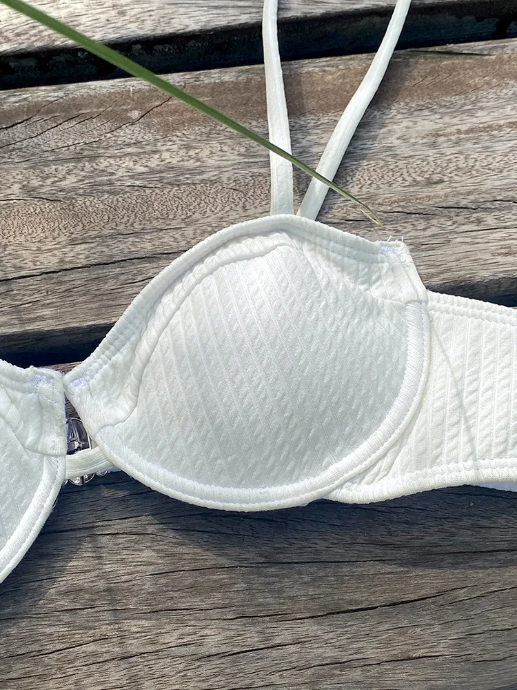 Three Piece Bikini Sets Women Swimsuit Sexy White Mujer Bikini Bandage Swimwear Women Thong Cover Up Swimsuits Beach Wear Dress