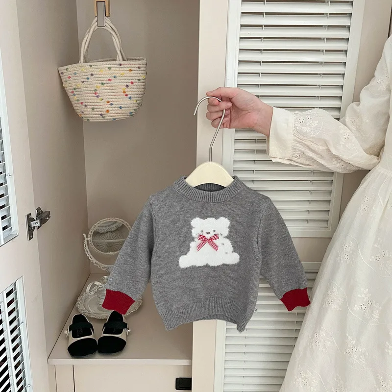 2026 Autumn New Baby Long Sleeve Sweater Boys Girls Cute Cartoon Bear Knitted Pullover Toddler Casual Sweater Kids Clothes
