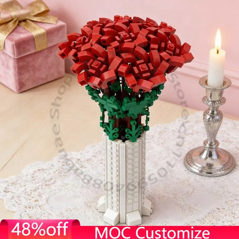 

443 PCS Cupid Arrow Small Bouquet of Roses MOC Customize Modular Building Block Brick Design Creative DIY Boys Assembly Toy Gift