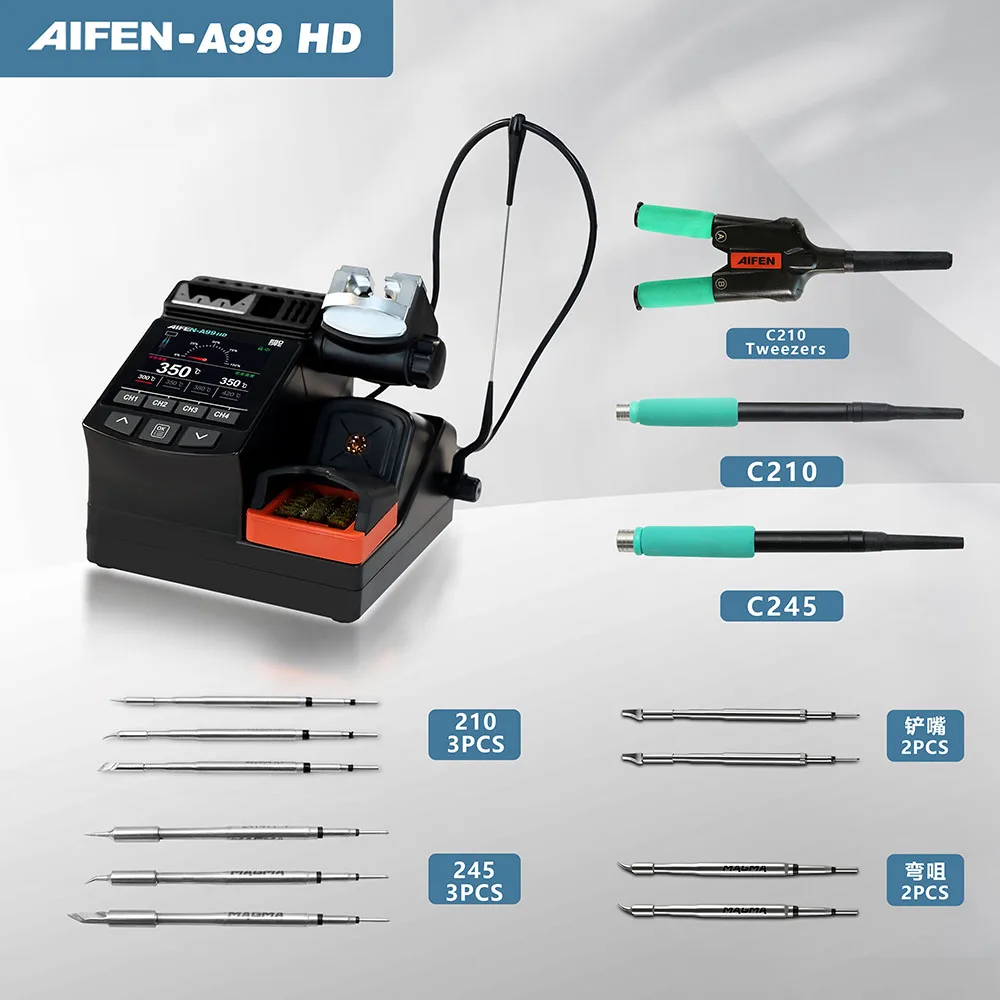 AIFEN-A99HD Precisiepincet Soldeerstation Dubbele kop Clip-type soldeerbout 210/245 Handvat Soldeerrework Station