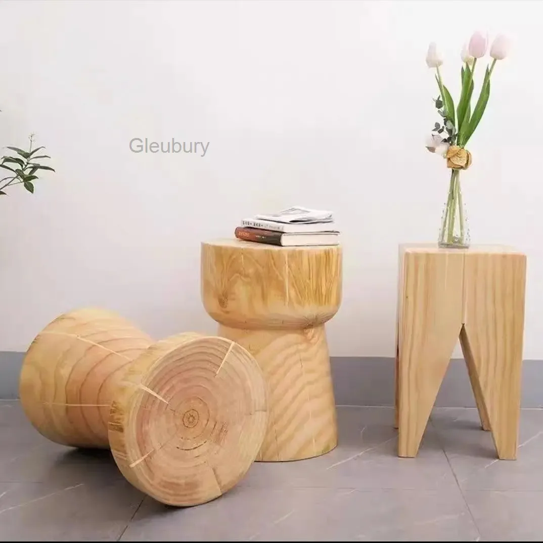 Stool Solid Wood Coffee Table Simple Nordic Round Ornaments Decorative Corner Tables Creative Tree Stump Side Table Round Stools