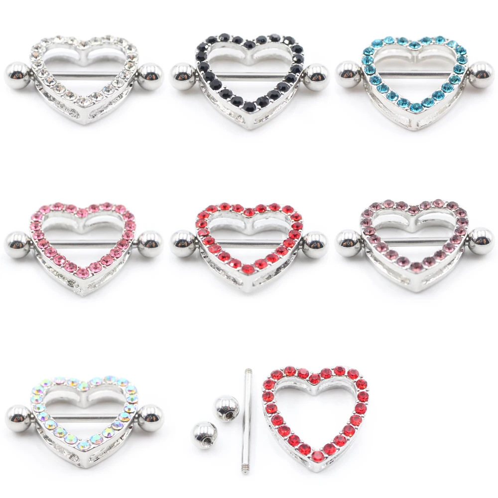 Alisouy 2 Stück Edelstahl Herz Liebe Zirkon Kristall Sexy Damen Mädchen Brustwarzenringe Ohrstecker Piercing Körperschmuck