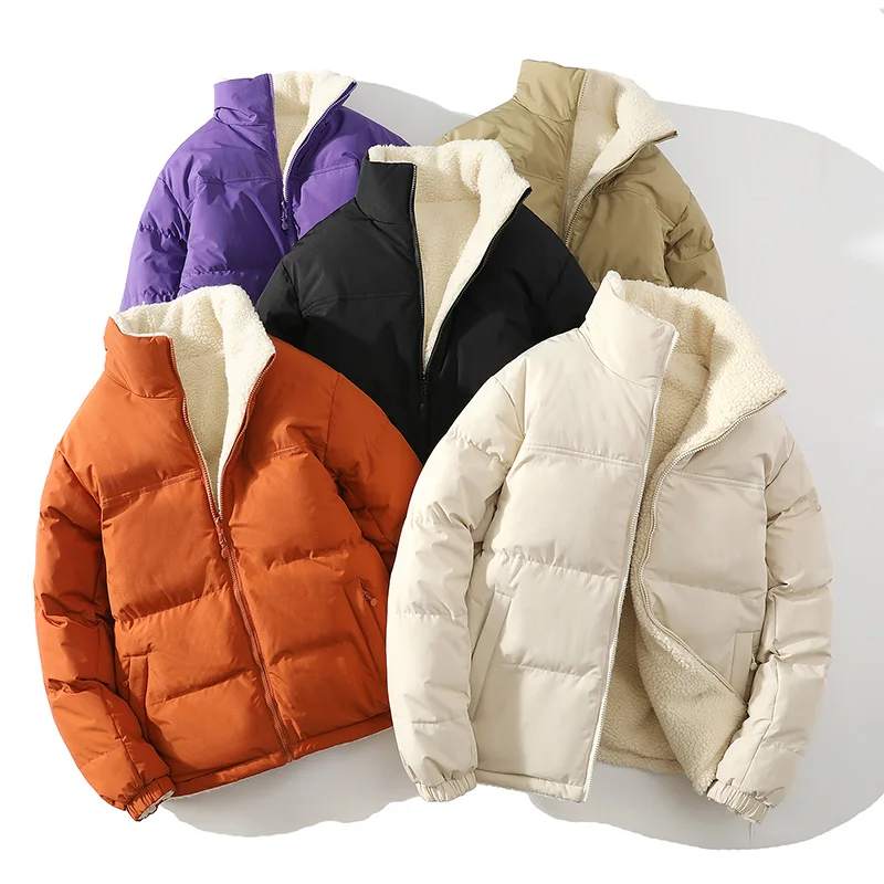 Lamb Wool Double-sided Wear Parkas Men Autumn Winter New Stand Collar Cotton Fleece Jacket Men's Wool Thick Warm Cotton Overcoat