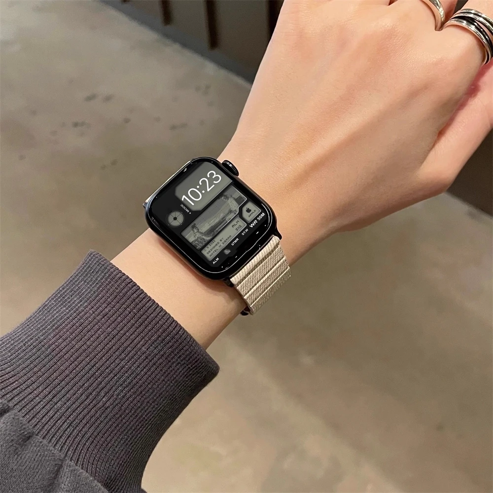 INS DENIM สายอ่อนลำลองสำหรับนาฬิกา Apple, 9 8 7 6 5 4 3 2 Se หัวเข็มขัดแม่เหล็กฤดูหนาวพิเศษสำหรับ iWatch 41mm 49 45 44 42 40 38mm