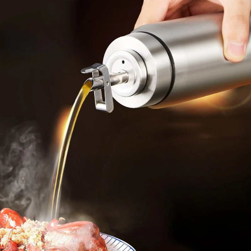 Stainless Steel Oil Pot Glass Food-grade Soy Sauce Vinegar and Seasoning Bottle Kitchen Automatic Opening and Closing Oil Tank