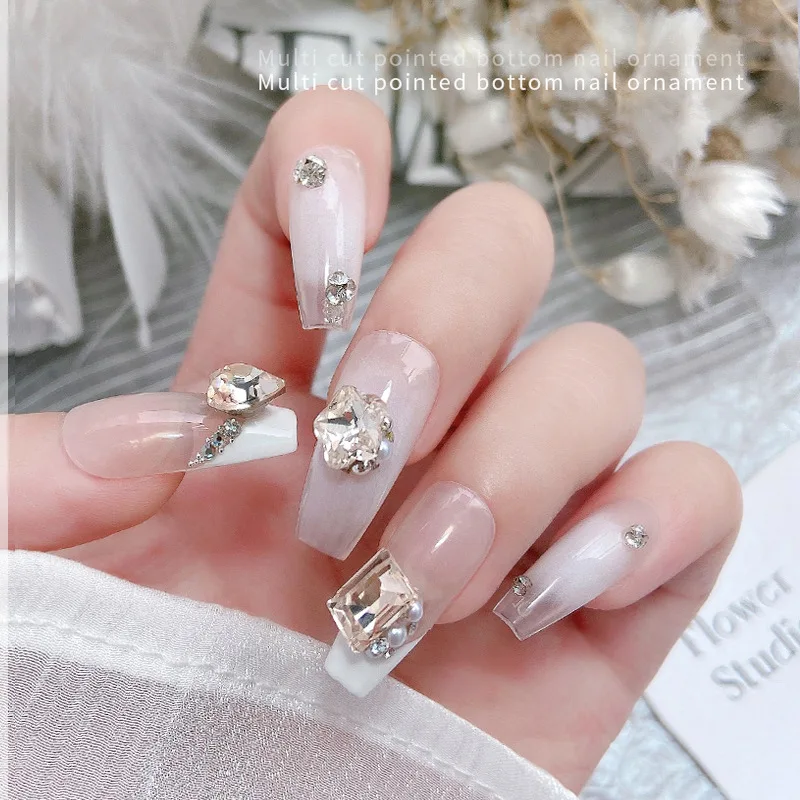 Breloques en strass pour ongles, 5 pièces, nouveau diamant en soie pour Nail Art, Champagne clair, diamant en cristal de forme spéciale