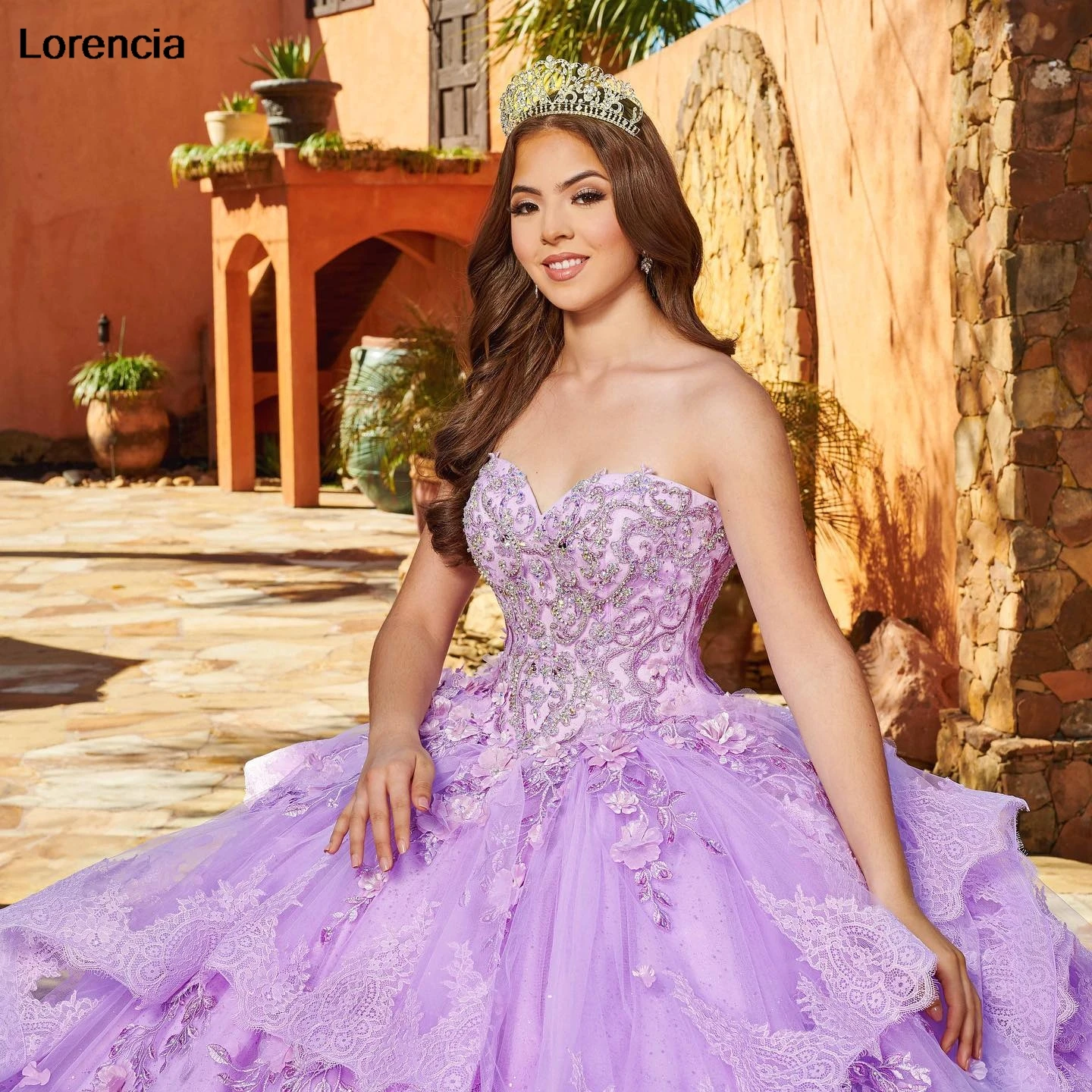 Aangepaste Lila Quinceanera Jurk Baljurk 3D Kant Applique Kralen Tiered Corset Sweet 16 Vestidos De 15 Años YQD833