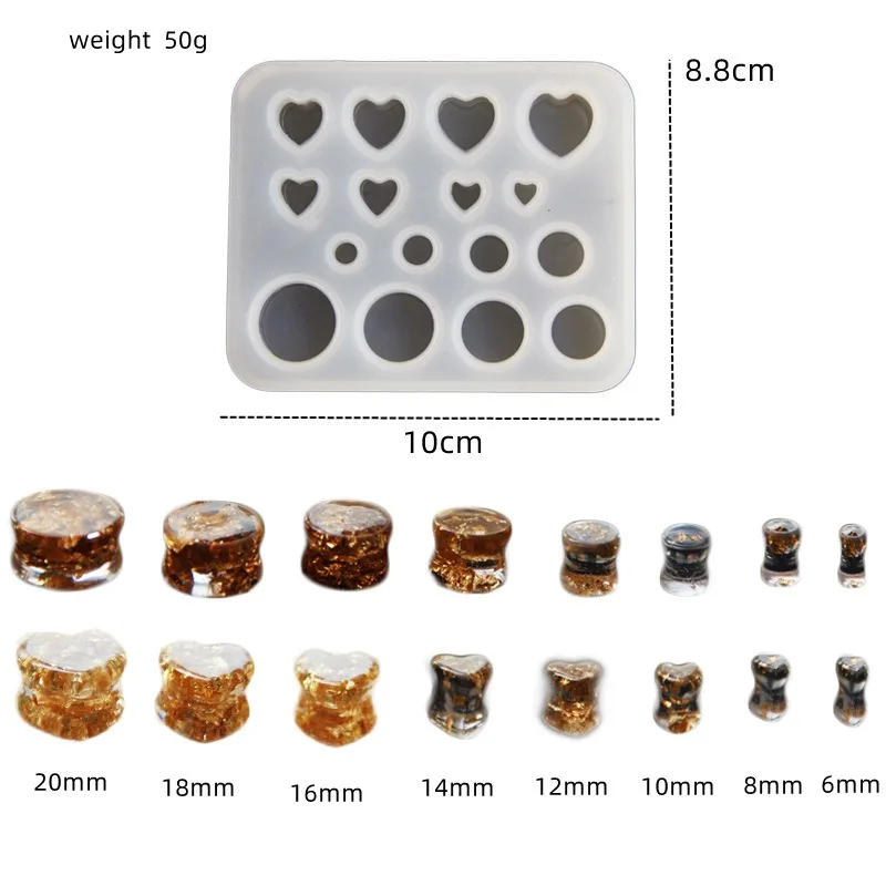 DIY Crystal Dropper Ear Ear Enlarger Mold Round Heart Peach Heart Ear with Multi Specification Silicone Mold