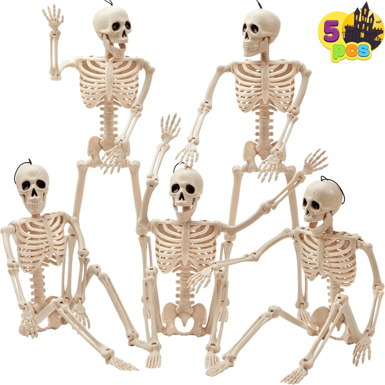 16 inches Skeleton Halloween Decorations Photobooth Props for Party Events full-body movable joints for Halloween decoration, graveyard props, haunted house accessories, horror scenes, the best props for photography