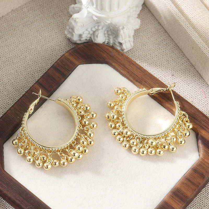 Böhmische Mode Trendige Goldfarbene Perlen Quasten-Creolen Luxuriöse Ethnische Ohrringe für Damen Party Brautschmuck Geschenke – Detail 5