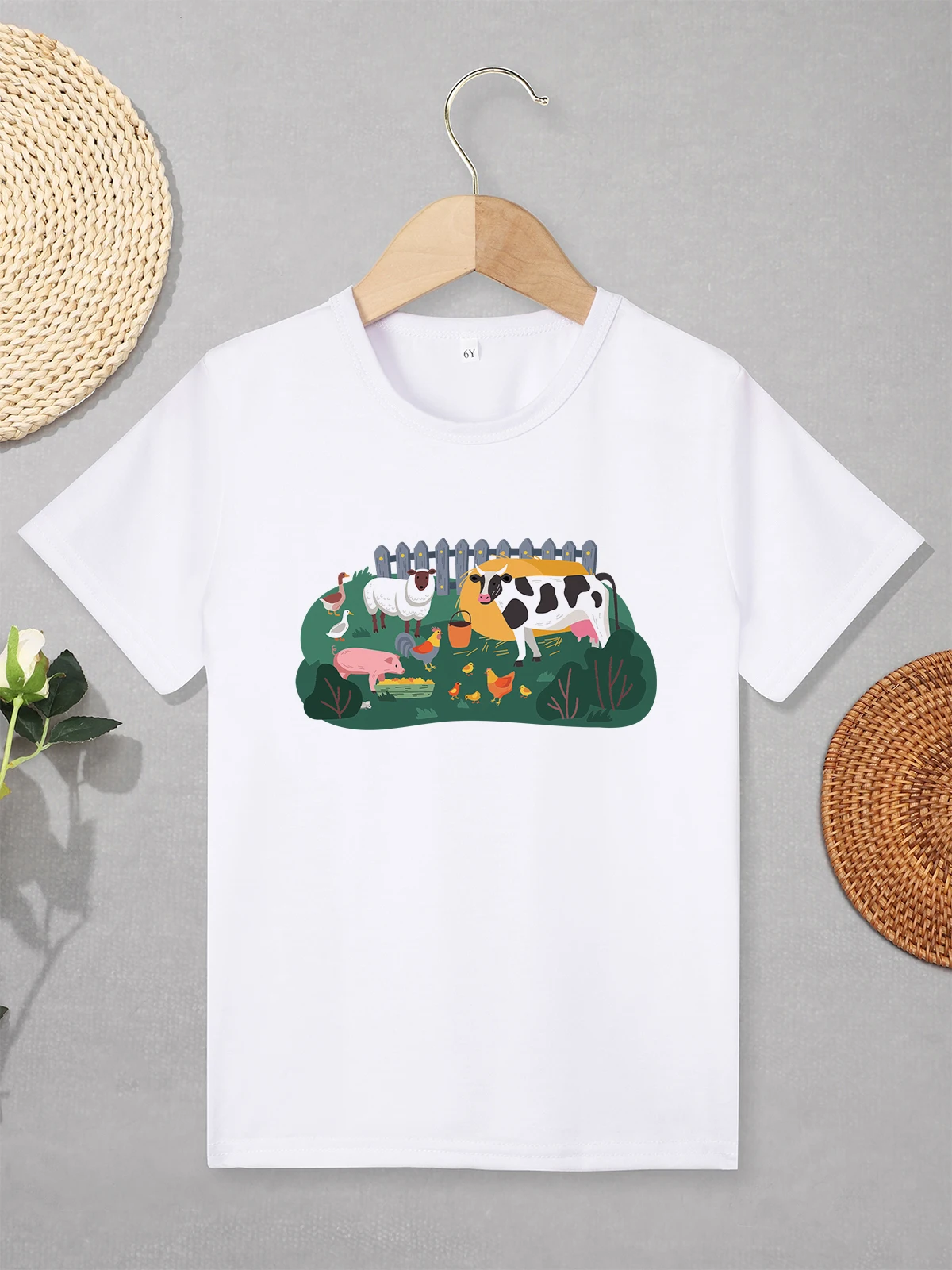 

Cartoon Cute Boys and Girls Clothes Animal Pattern Fine Fabric Kids T-shirts Short Sleeve Crew Neck Summer Tops Cozy Breathable