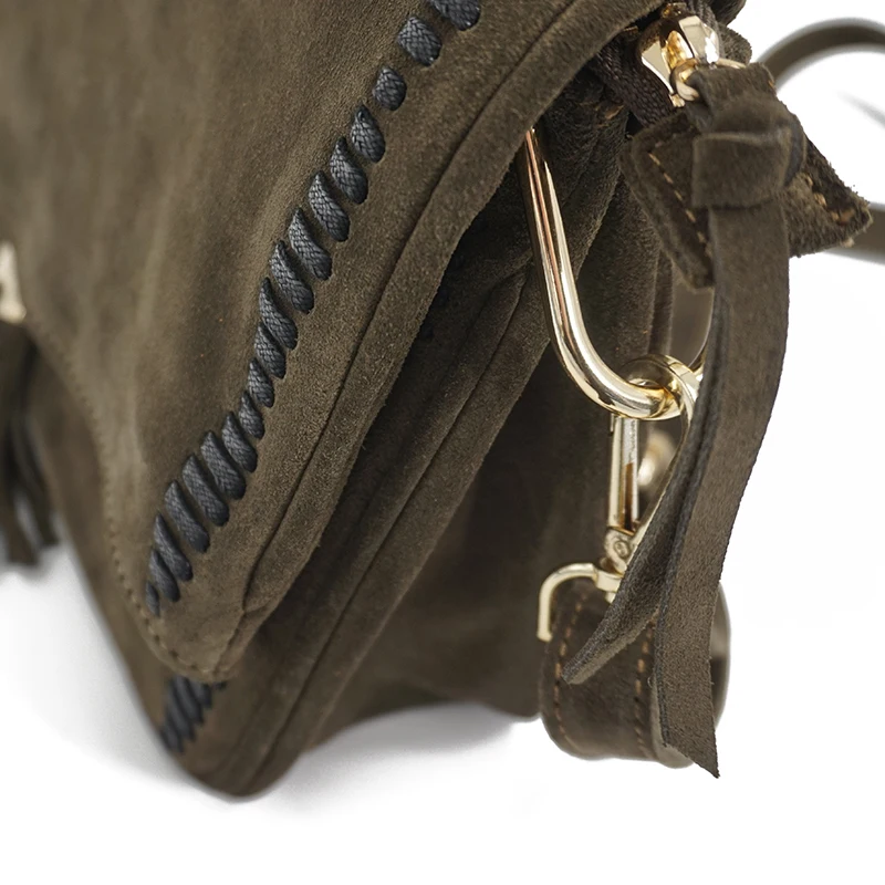 Borsa a tracolla laterale con frange e anello in nubuck in vera pelle scamosciata moda femminile per il tempo libero Borsa elegante quotidiana di
