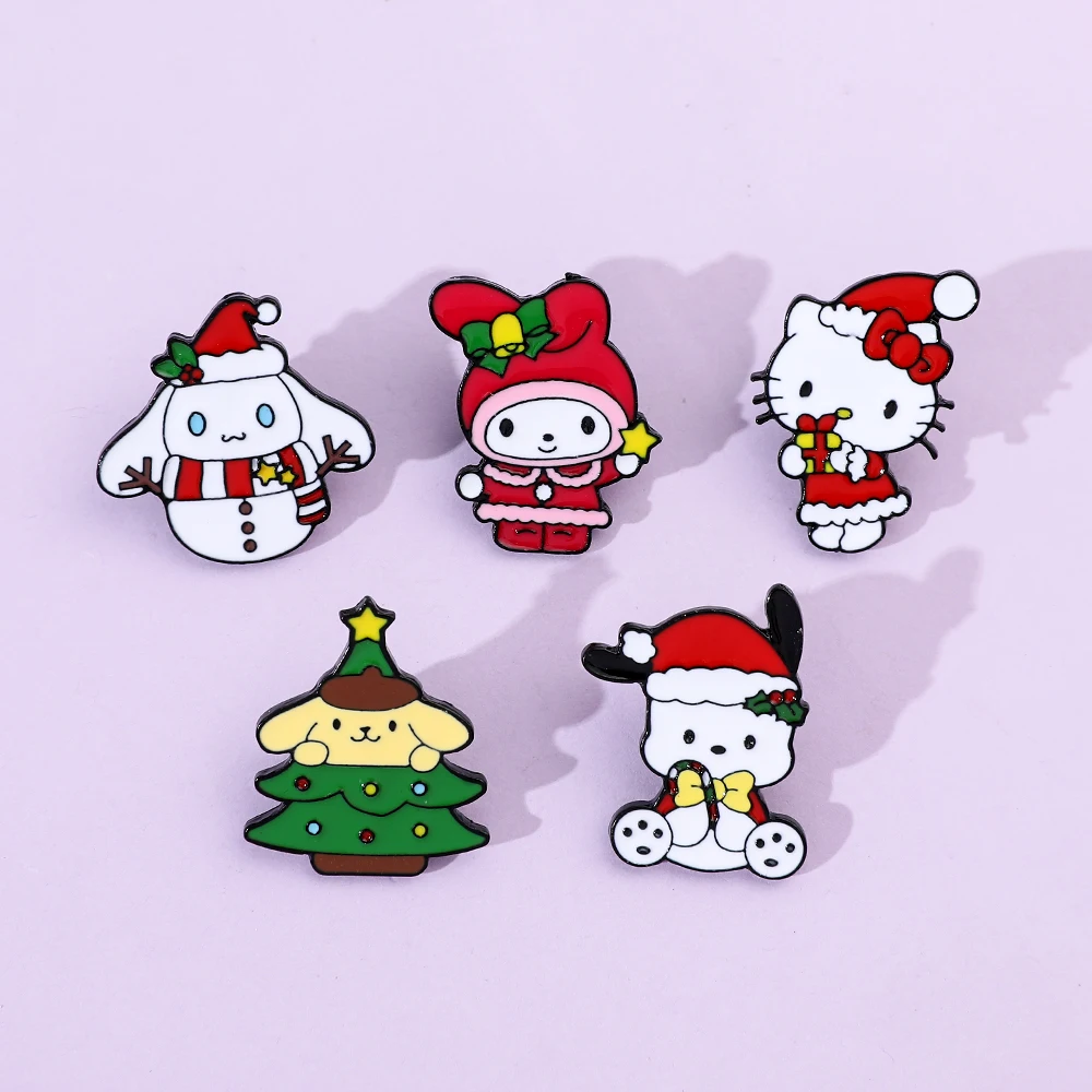 5 قطعة عيد الميلاد الكرتون بلدي ميلودي بروش موضة Pochacco مرحبا كيتي المينا دبوس الملابس قبعة مجوهرات شارة معدنية اكسسوارات #6