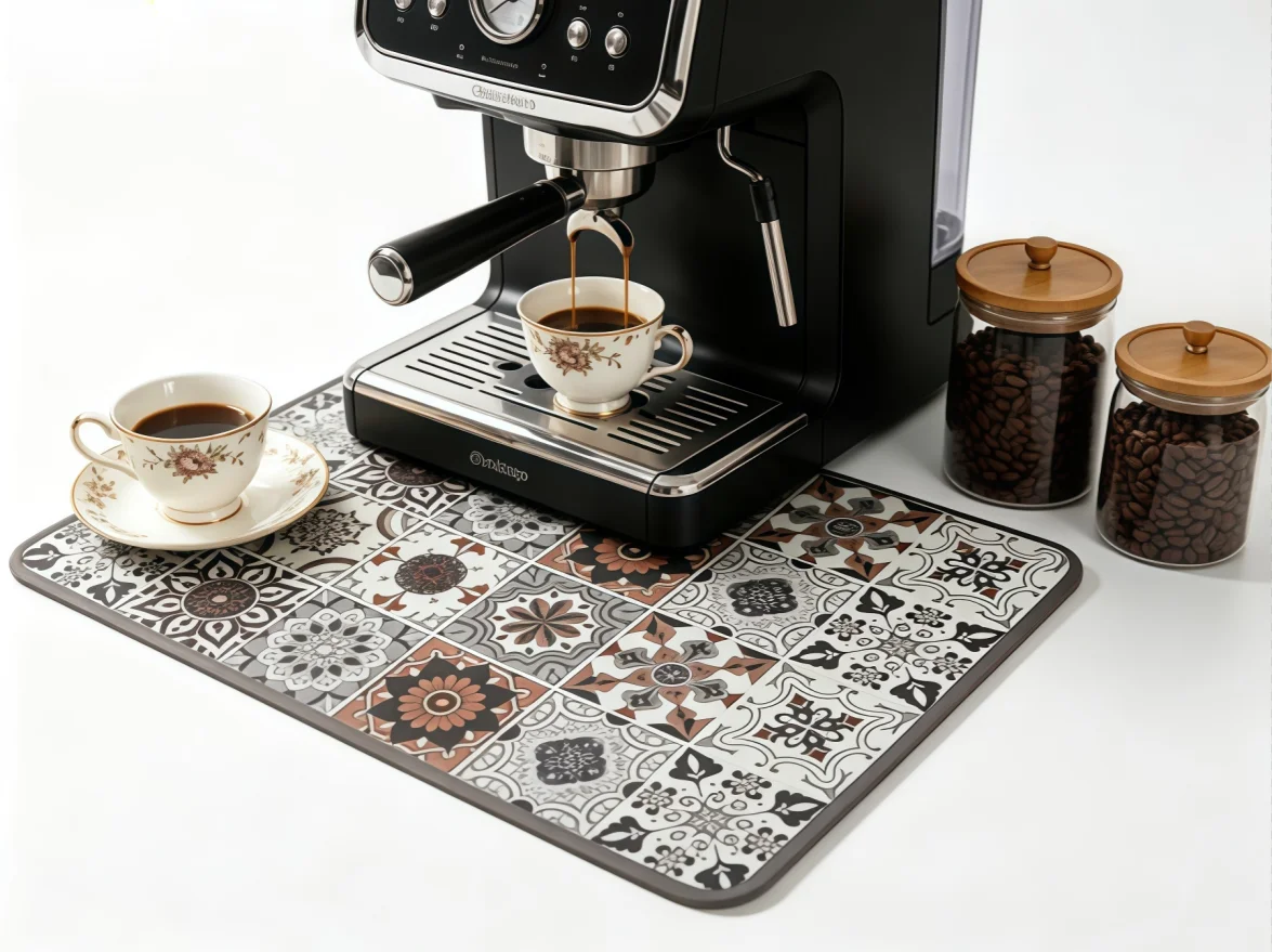 Meal Prep Format - Kitchen Countertop Mat Vintage Tile Pattern
