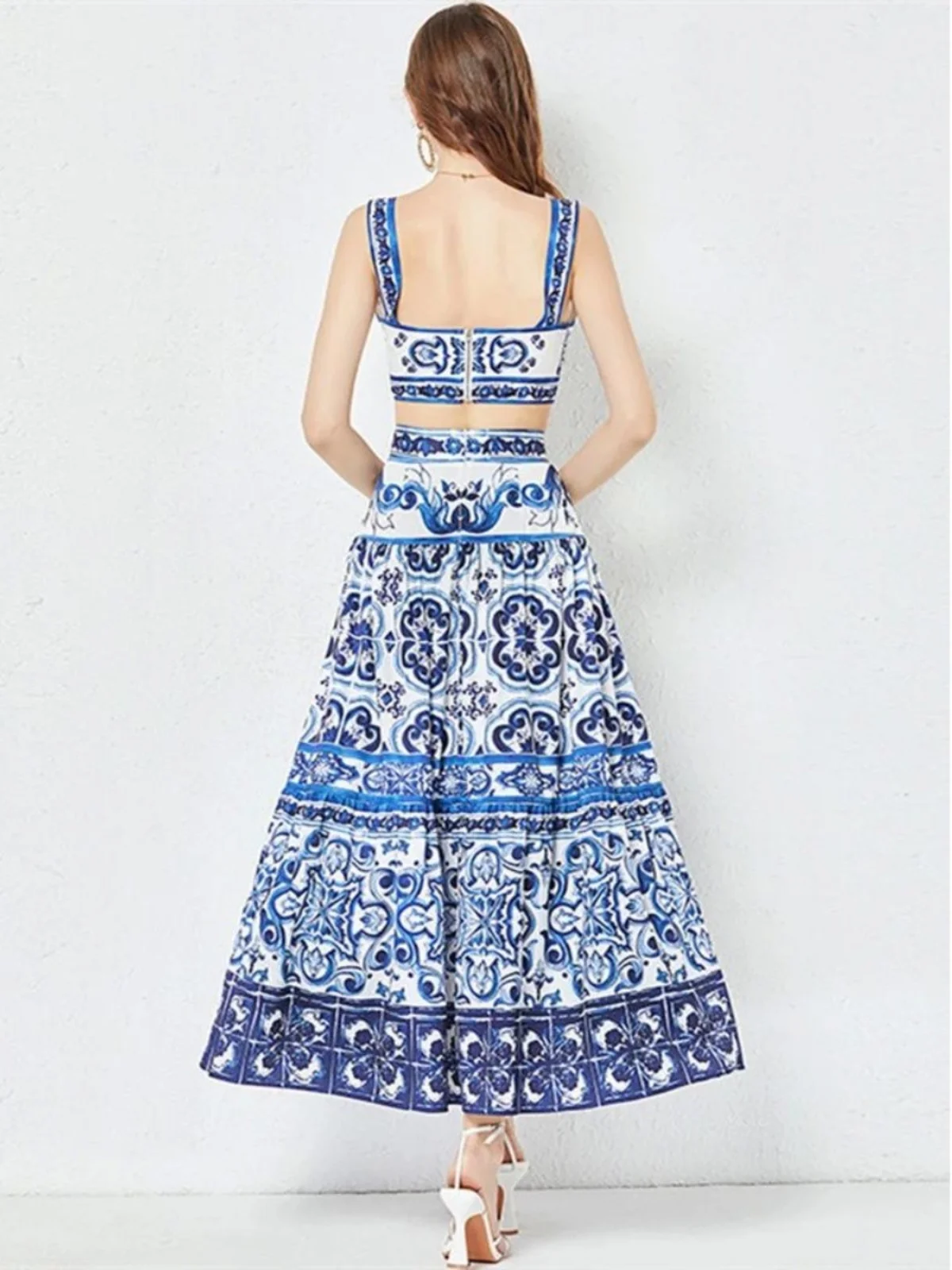 Women's ort Pleated Skirt Set with Strap Top Casual Sportswear Two-Piece Outfit f-length Skirt Ensemble Autumn Faion