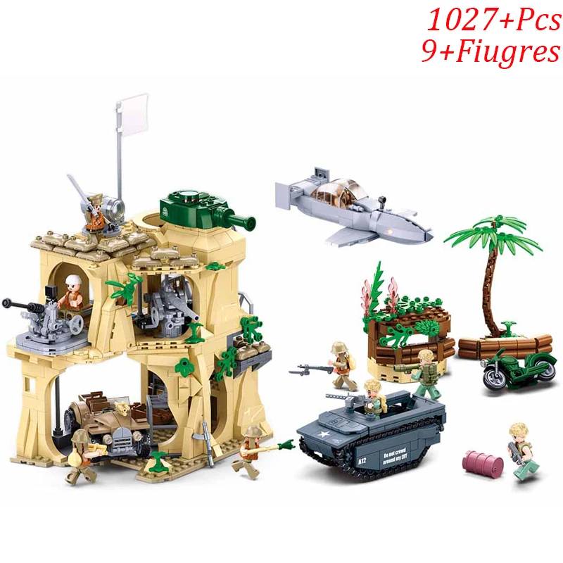 2023 Battle of Iwo Jima World War 2 Sets Military Vehicle Tank Fighter Plane Truck Building Blocks Army ww2 Weapon Figure Bricks