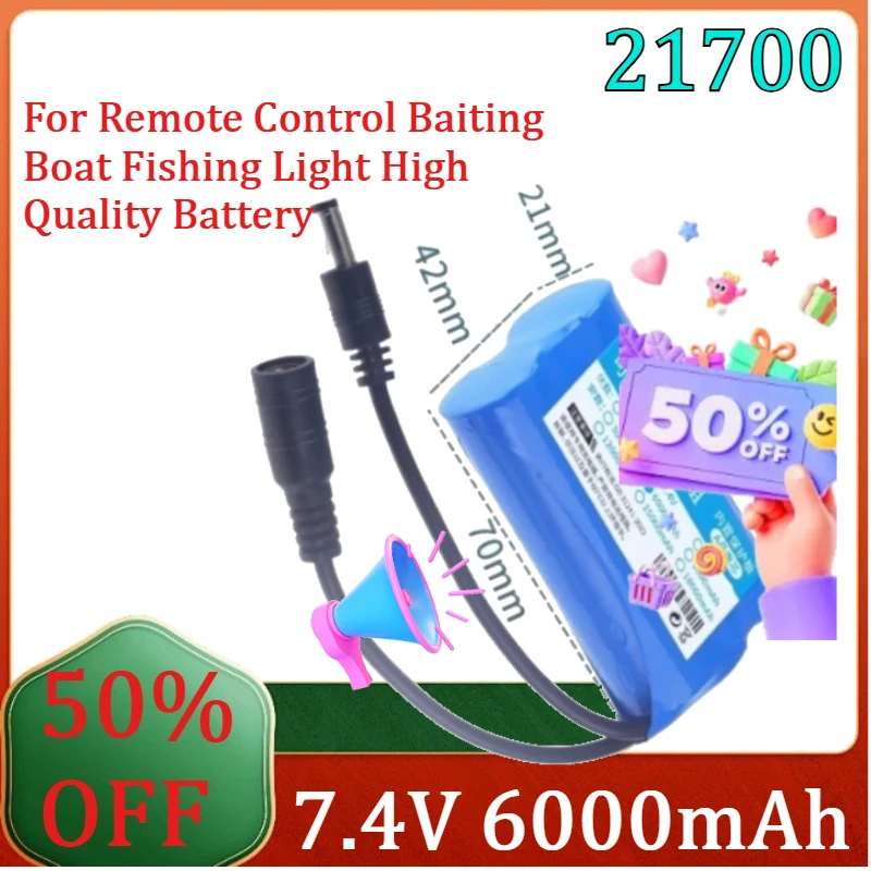 

For Remote Control Baiting Boat Fishing Light High Quality Battery New 21700 7.4V 6000mAh Lithium Battery