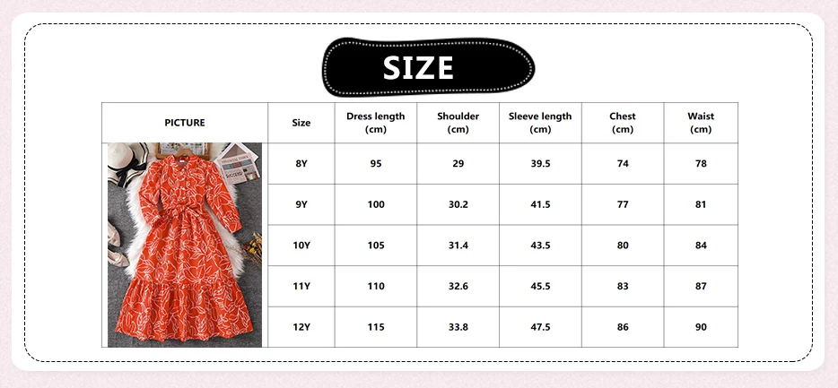 Langärmliges Kleid mit rotem Umrissdruck für Teenager-Mädchen, Stehkragen, geraffte Taille, mehrlagiges Rüschen-Swing-Outfit für Kinder im lässigen Stil – Detail 1