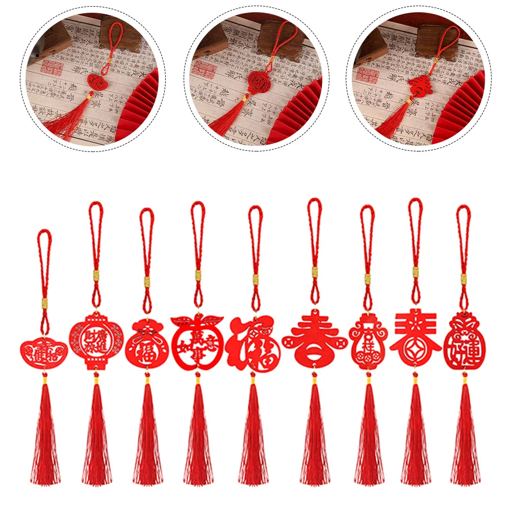 

9 Pcs New Year Pendant Decor Chinese Tassel nament Festival Supplies Wall Hanging Decor Polyester Bright Color Design Exquisite