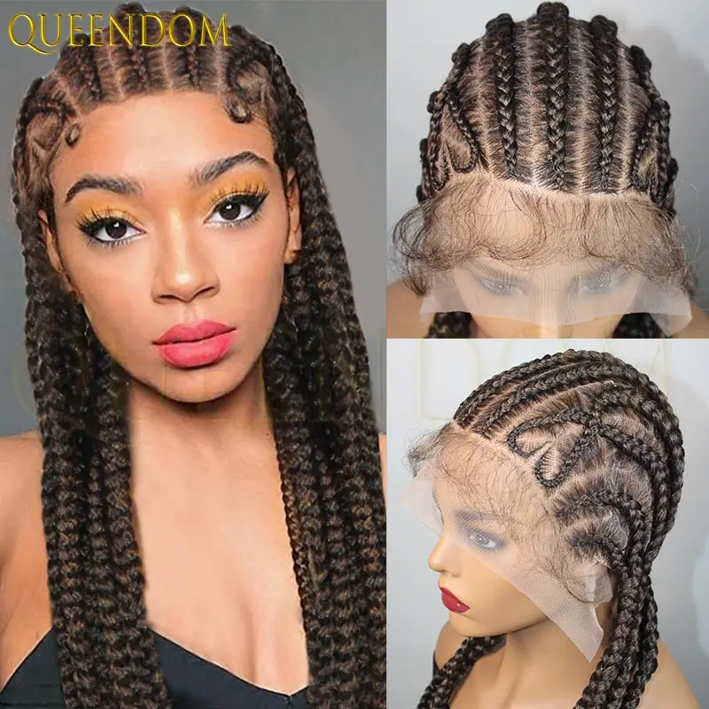 

36-дюймовые синтетические кружевные плетеные парики в форме сердца, кружевные передние парики ручной работы, детские волосы для чернокожих женщин, парик с косами из искусственных локонов