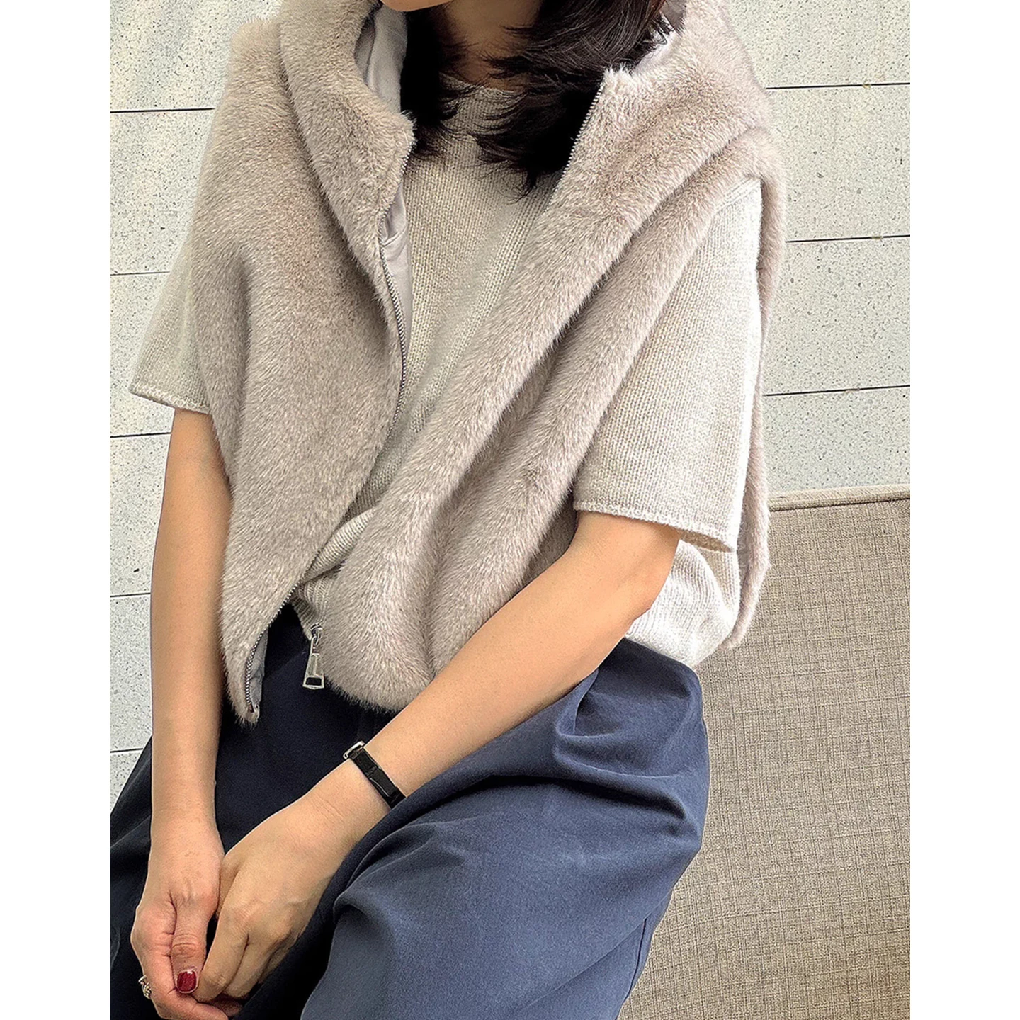 

Жилет с капюшоном из меха норки в стиле ретро, женский зимний новый свободный топ на молнии, однотонный топ для поездок на работу, цельная кожа