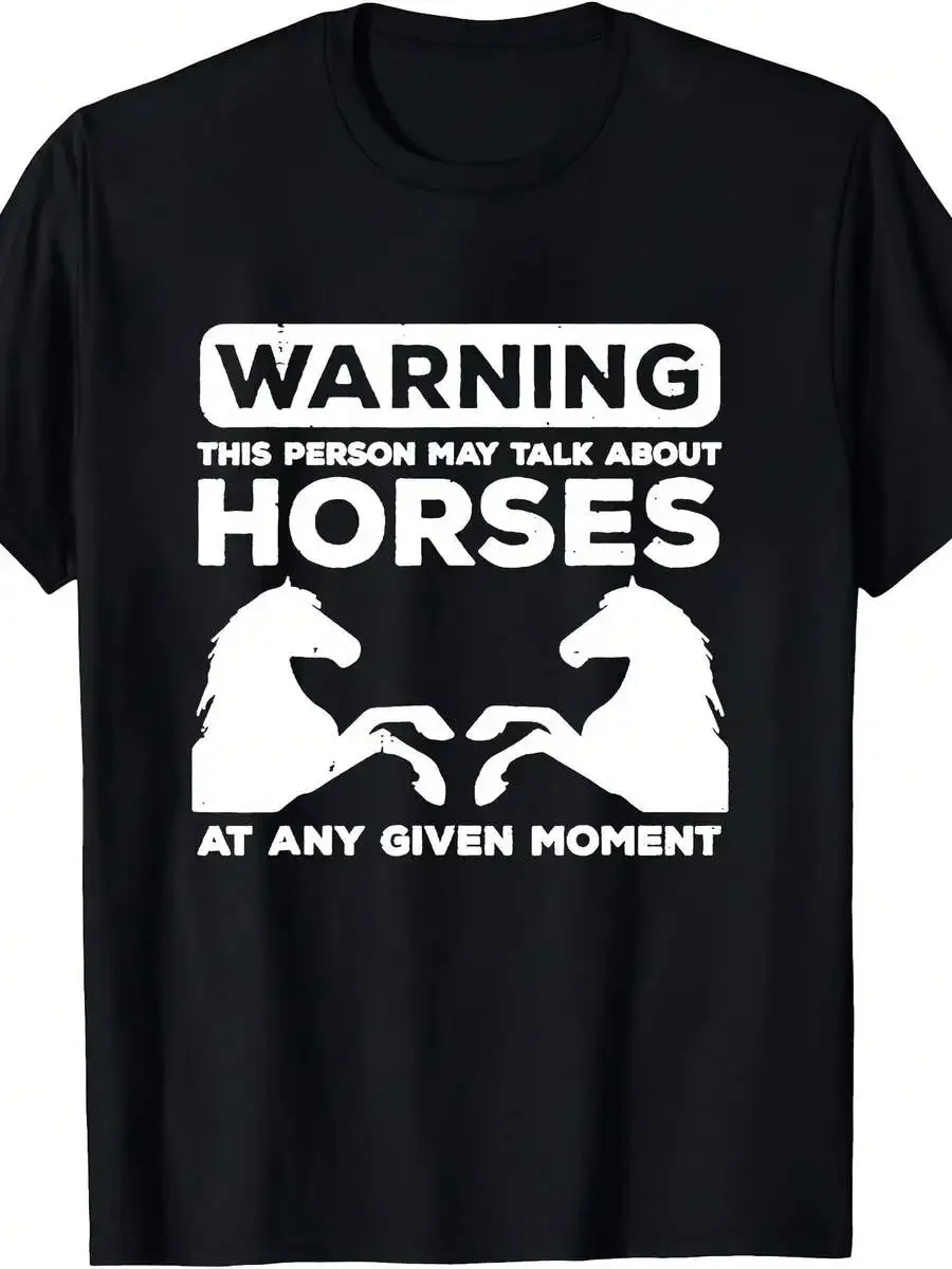 1 Piece Fun Horse Lover-Shirt - Warning: May Contain Horse-Related Comments - Crew Neck Casual Shirt - Washable - Daily Wear Equ