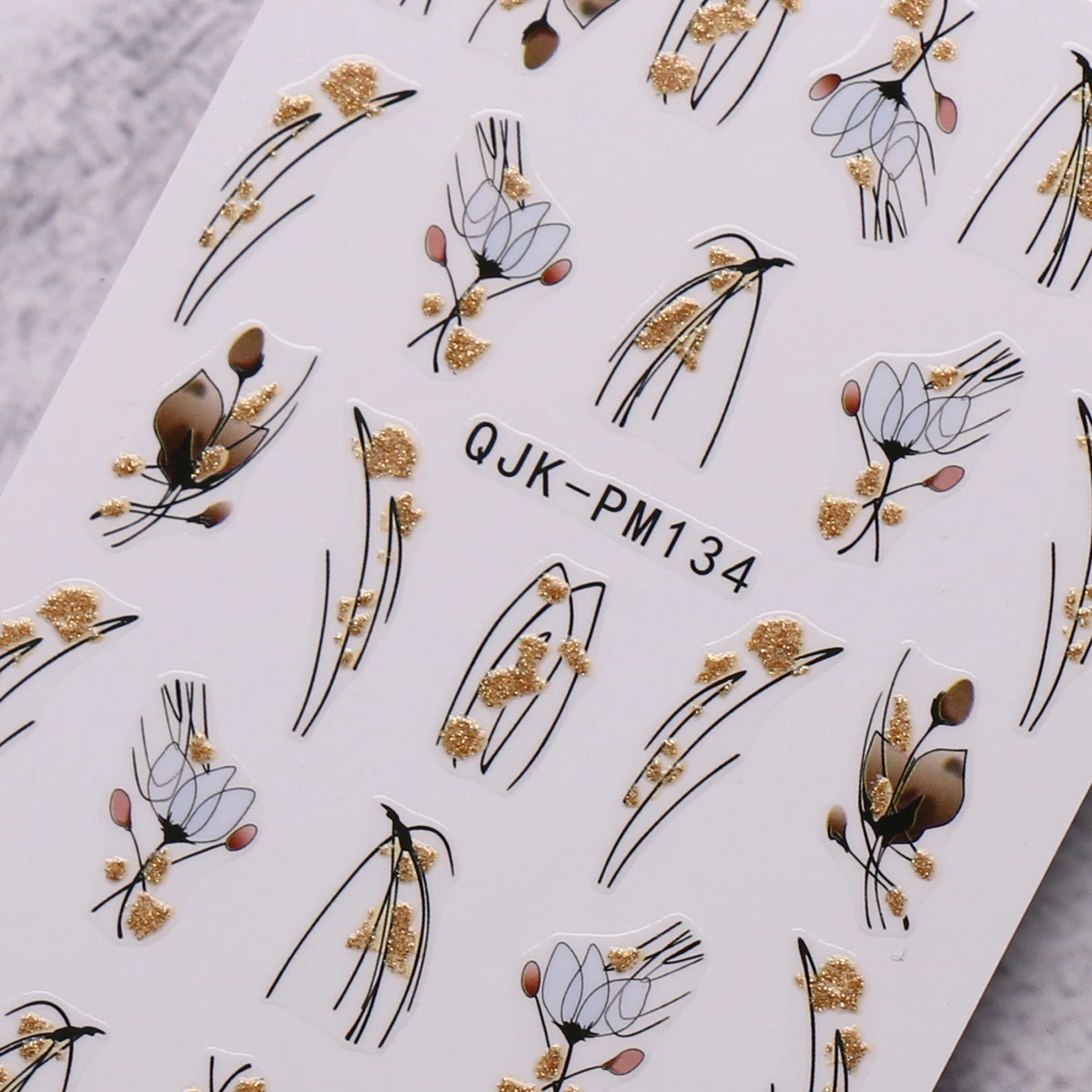 6pcs spring flower and grass glitter nail art stickers, art stickers, easy to apply nail decoration, DIY, gift, wedding party