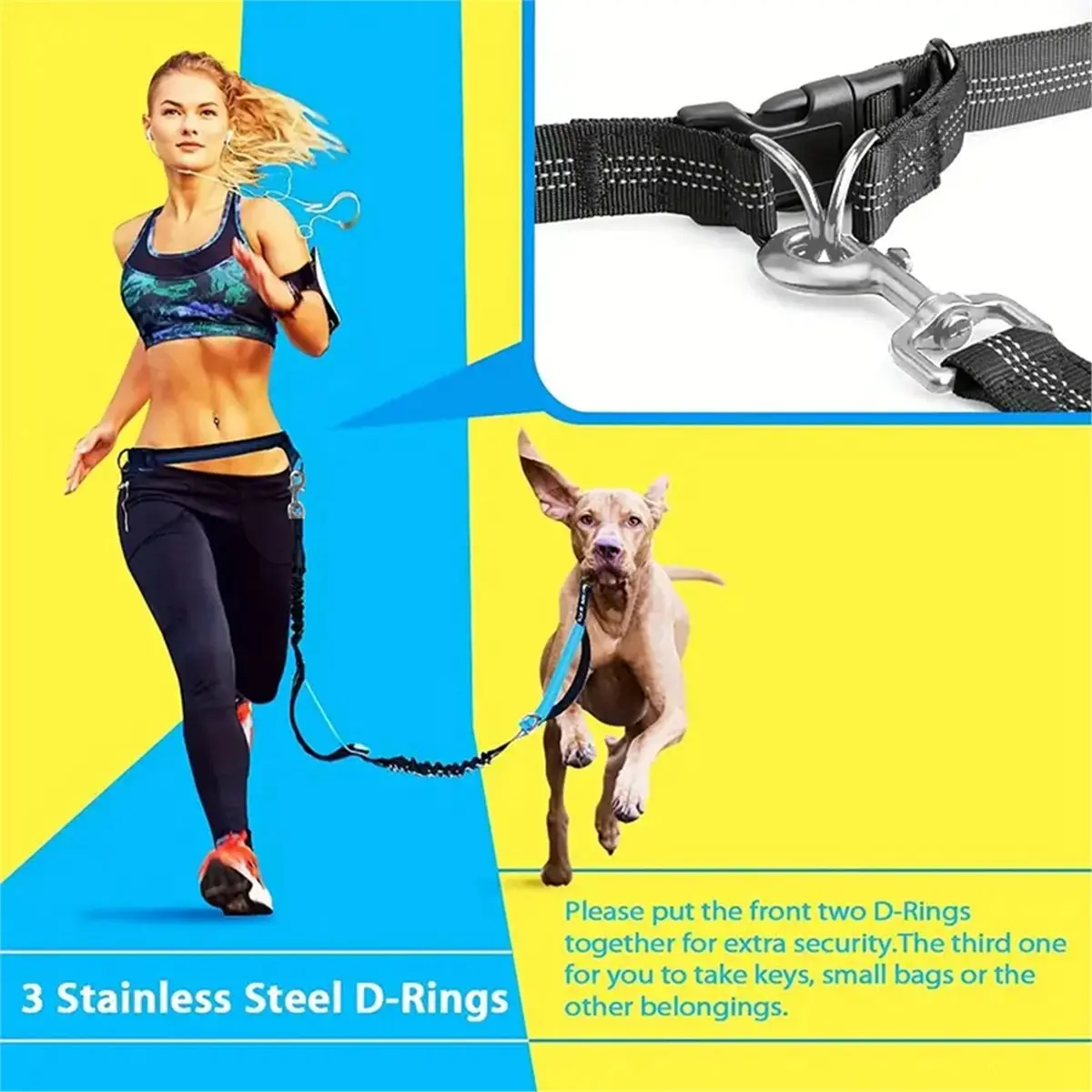Adjustable Hands-Free Dog Running Leash with Double Handles and Elastic Retractable Rope for Large and Medium Dog
