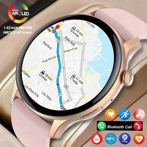 2024 nuevo reloj inteligente GPS para mujer verdadero AMOLED 466*466 pantalla HD rastreador de salud deportes NFC voz Bluetooth llamada relojes inteligentes señoras