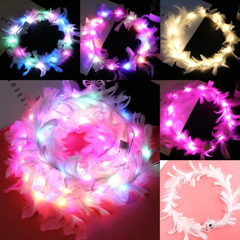 New Girl Princess Light-emitting Feather Garland Creative Flash Headdress Party Prom Headdress Props Kids Princess Garland