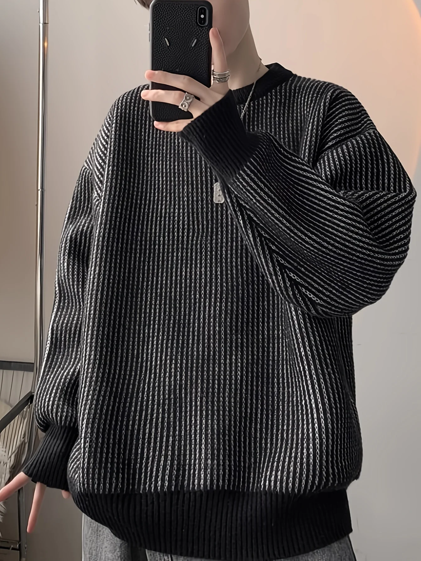 เสื้อไหมพรมถักลายบิดเกลียวสำหรับผู้ชาย LVLAEA แขนยาว คอกลม สไตล์ลำลอง สวมใส่สบายๆ สำหรับฤดูใบไม้ร่วงและฤดูหนาว