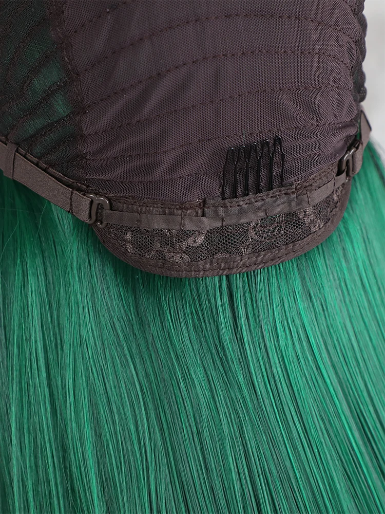 13 * 3 Dark Green Ombre Synthetic Lace Front Wigs Free Part Green and Black Pre Plucked Natural Hairline