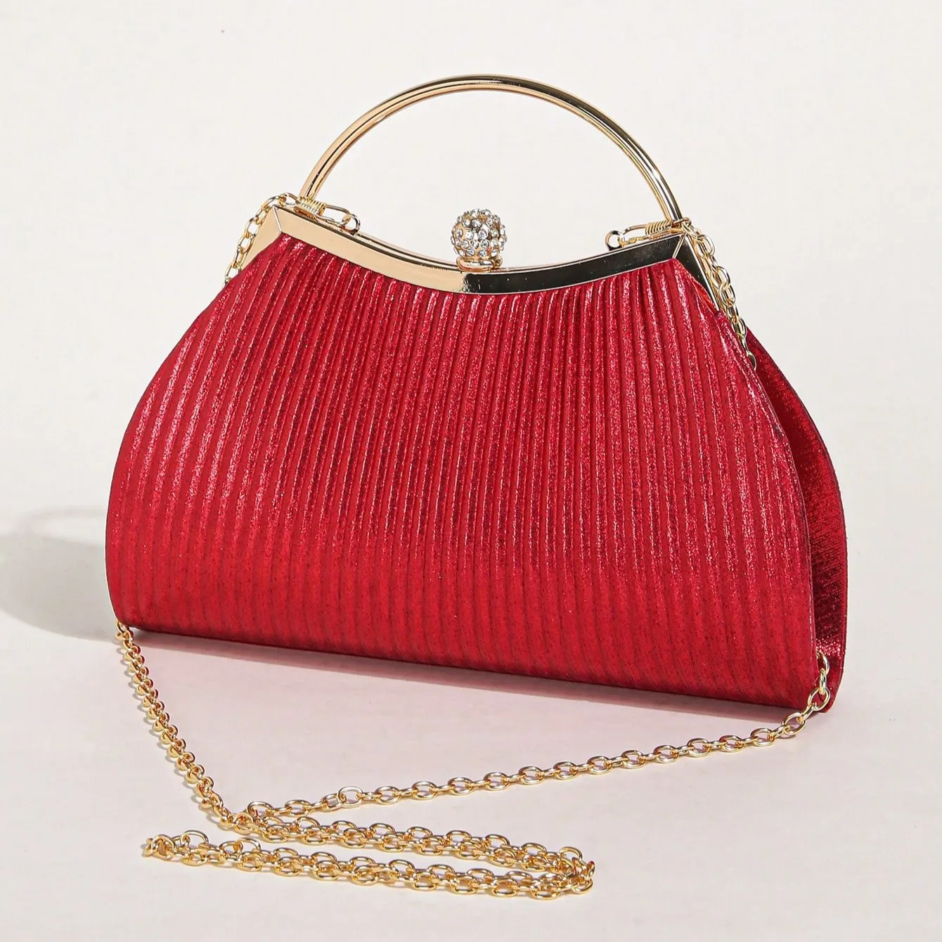 1 pc geraffte Abend tasche für Frauen, Top Ring Clutch Geldbörse, Strass Dekor Handtaschen für Hochzeit Abschluss ball Abendessen – Detail 1
