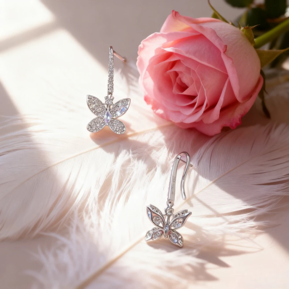 

New 925 sterling silver full diamond butterfly earrings for 2025 Trendy Jewelry